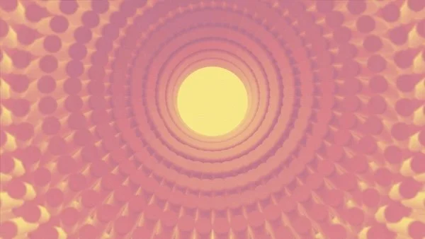 Concentric rings of repeating shapes around a bright yellow center, like an echo chamber