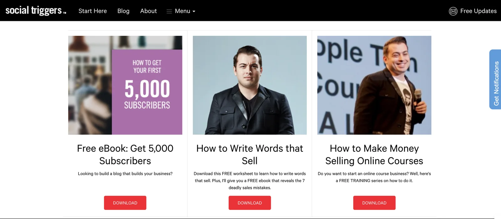 Derek Halpern’s Social Triggers site offering free marketing guides