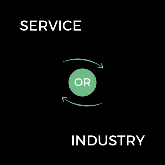 Diagram asking service or industry, with arrows cycling between the two